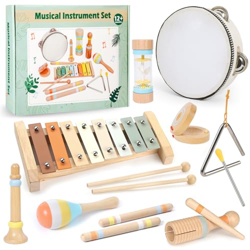 Image of Toddlers Musical Instruments - 9pcs Baby Montessori Wooden Musical Toys for Toddlers 1-3 Year Old, Kids Percussion Instruments Xylophone Toy Educational, Easter Birthday Gift for 1-3-5+ Year Old