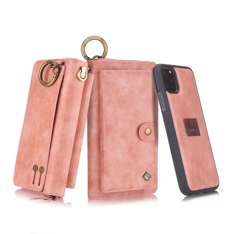 Generic Étui compatible avec iPhone 12/iPhone 12 Pro (6,1 pouces (couleur : rose) étui en cuir multi-portefeuille à rabat magnétique