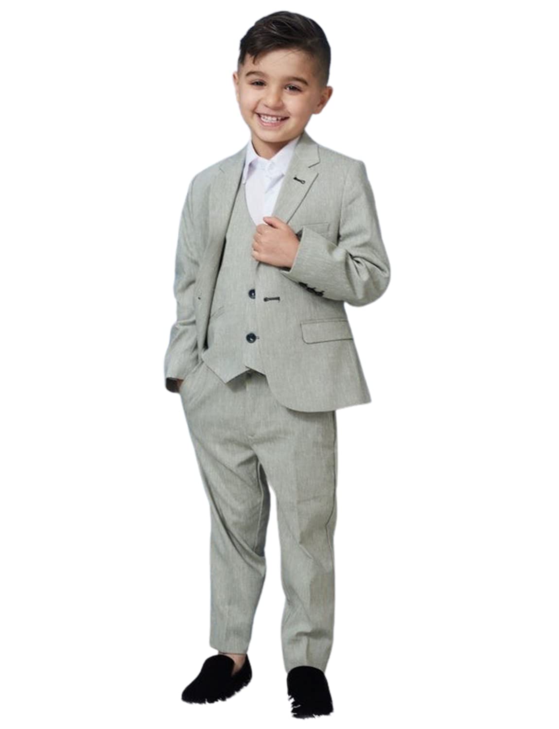 Jungen Leinenanzug dreiteilig mit Kerbe Revers Smokings für Homecoming Uniform