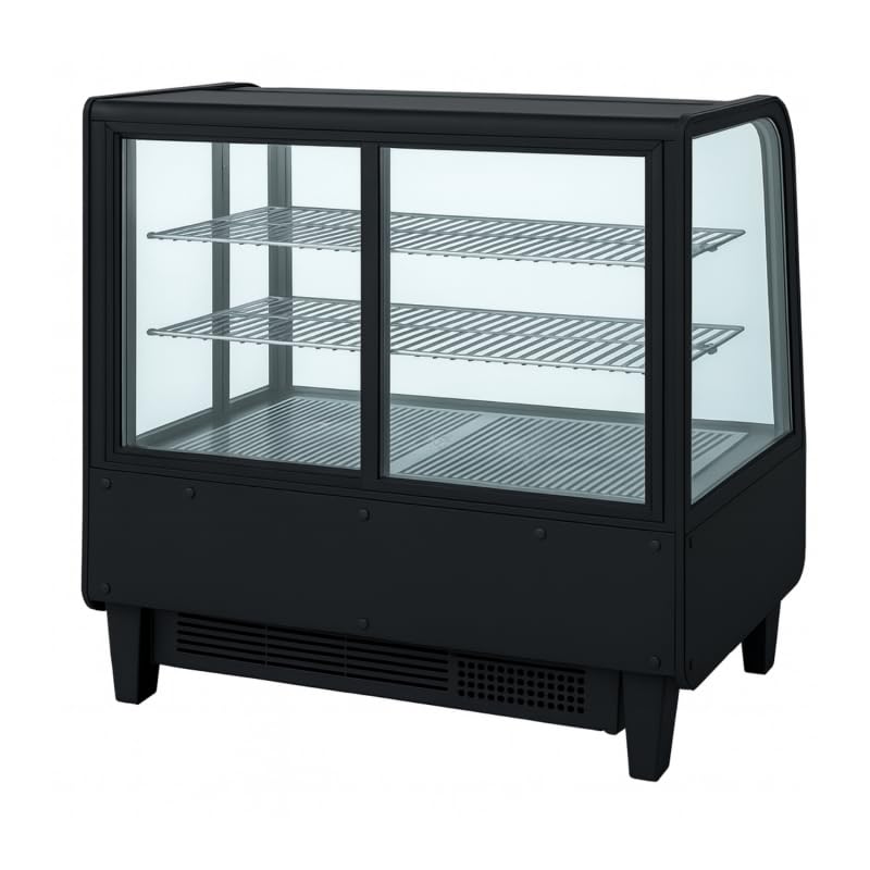 Générique Vetrina refrigerata da appoggio 100 l - nero - 0/+12 °C - Fredda ventilata - Illuminazione a LED - 2 ripiani regolabili - Doppia vetrata
