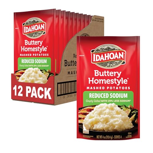Idahoan Reduced Sodium Mashed Potatoes, Buttery Homestyle, 4 Ounce (Pack of 12)
