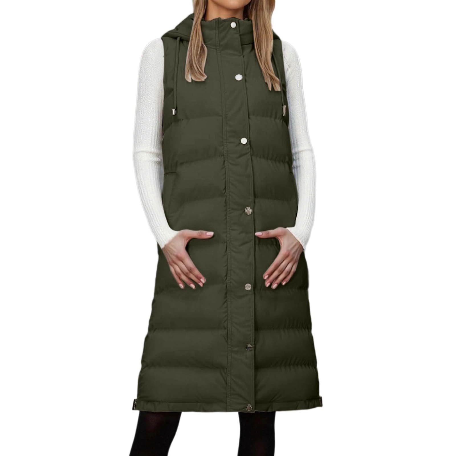Genérico Chaleco Mujer Largo Invierno,Abrigo sin manga Otoño Invierno con capucha de gran tamaño Mangas plumón Chaqueta Acolchado Plumífero Ultralight