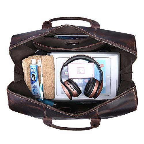 S-ZONE Vintage Crazy Horse Leather Men Travel Duffle Luggage Weekender Bag