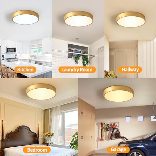 Image of Flush Mount Ceiling Light Fixtures Gold LED Dimmable 5CCT 12In 24W 2Pack