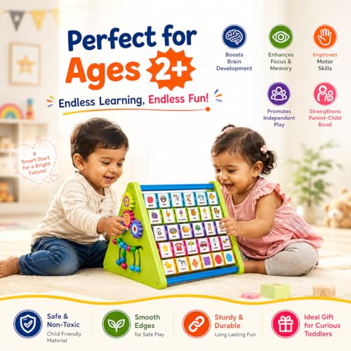 Image of FLYI 8-in-1 Activity Triangle for Kids(2+ Years) Abacus, ABCD Alphabet Board, Slate Chalk & Whiteboard, Learning Clock, Gear & Logic Game | BIS Certified Montessori Educational Toy Gift for Toddlers