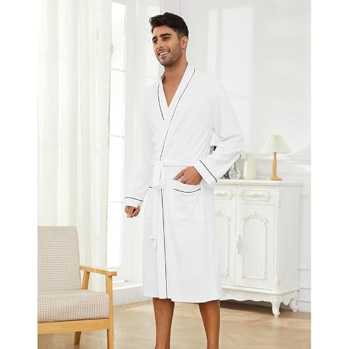 U2Skiin Terry Cloth Robe For Men, Soft 100% Cotton Mens Robe, Skin Friendly Long Spa Bathrobe (White, L/Xl) #TOP4
