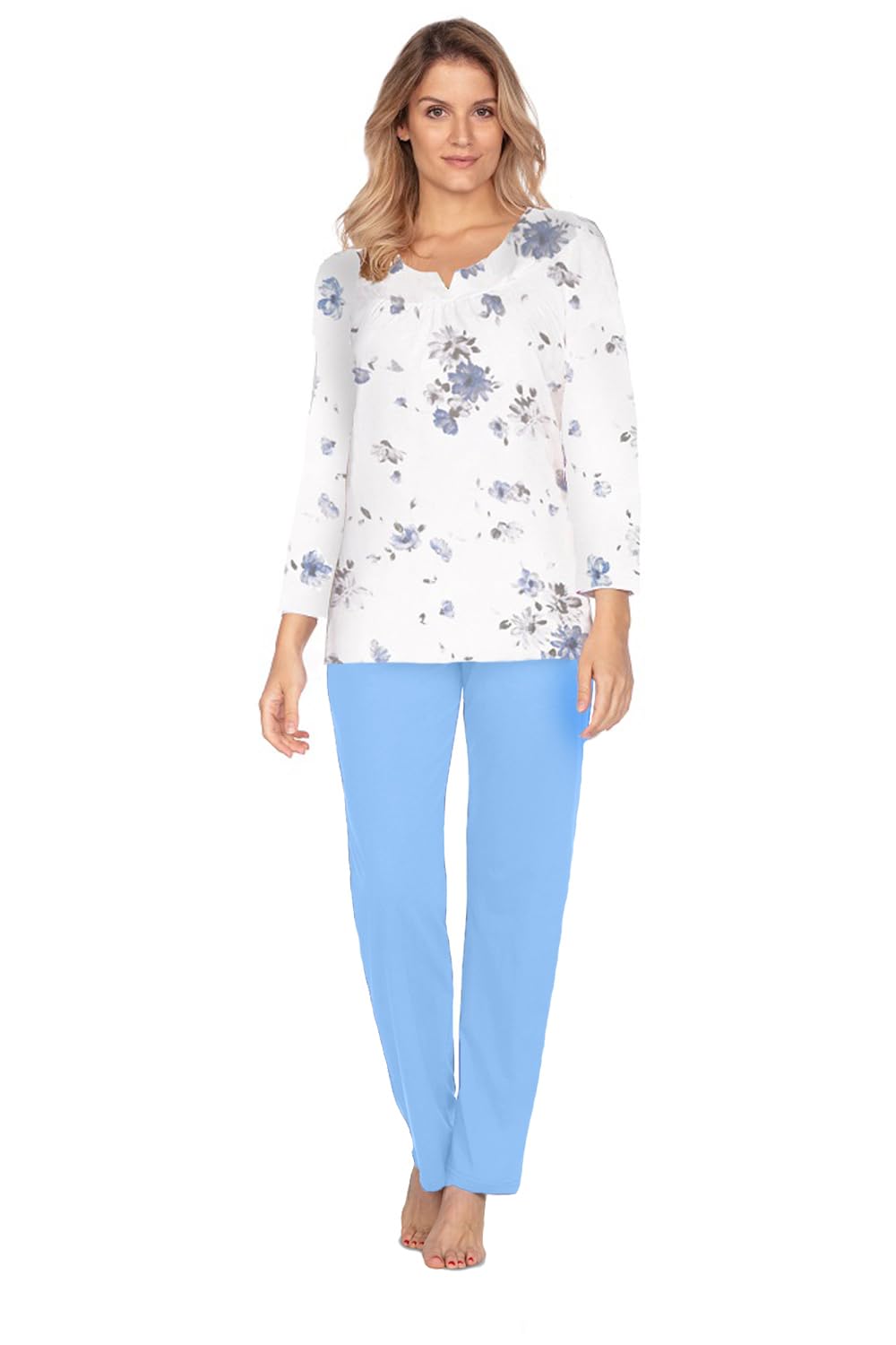 e.Femme® Jana 1205 - Pijama para mujer, manga 7/8, pantalón largo, 100% algodón