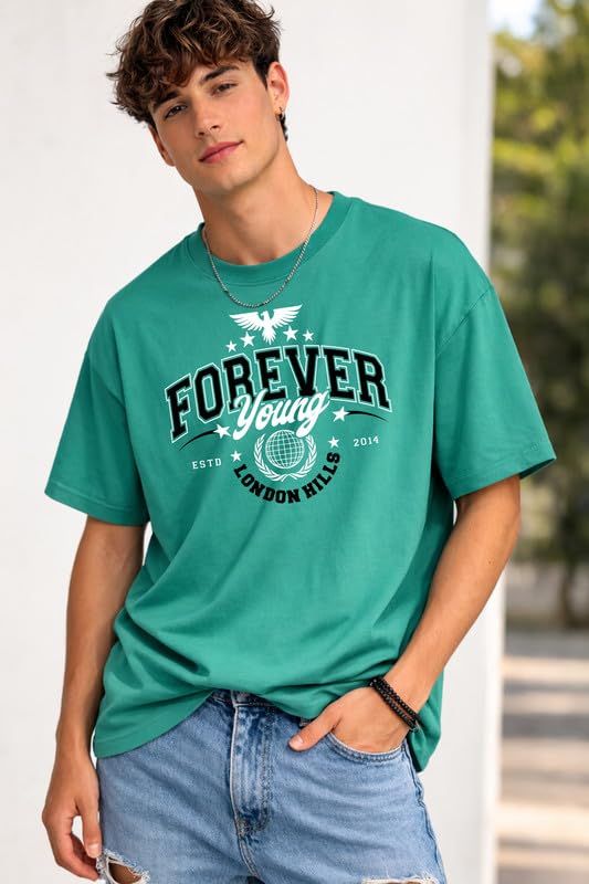 Image of London Hills Printed Cotton Blend Half Sleeve Oversized Men Round Neck Tshirts | T Shirt for Man | Tshirt | Shirts Men | Tshirt for Man | T-Shirt | Mult-Colored