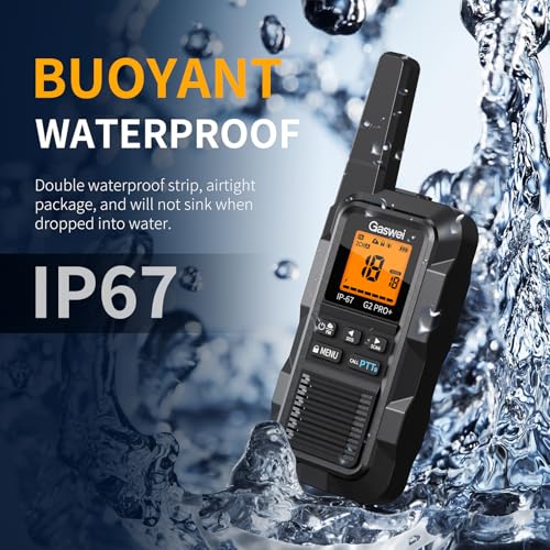 Image of Gaswei G2pro+ Heavy Duty Walkie Talkies for Adults，Rechargeable Long Range Two Way Radios 2 watts ，NOAA Weather，FM Radio，IP67 Waterproof，VOX ，Double PTT，Li-ion Battery (2 Pack - Black)