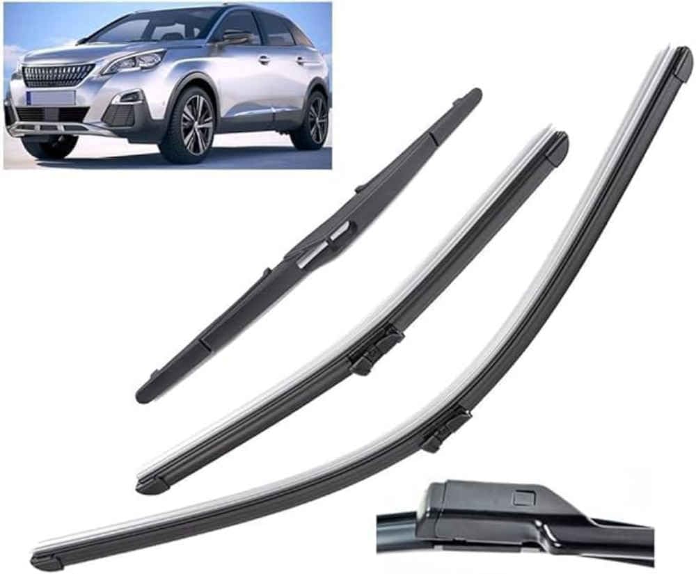XYUASDGB Premium Exact Fit Windscreen Wiper Blades for Peugeot 3008 Mk2 2017-2023 28in+16in+12in Durable Natural Rubber Easy Fit for a Quiet and Streak Free Wipe