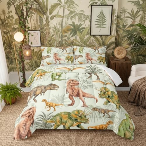Image of QOOMO 3D Dinosaurs Kids Bedding Set, Black Jurassic Animals Comforter Full Size, Suitability Girs and Boys Black Decorate a Room 1 Comforter Set 2 Pillowcases