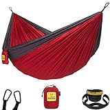 Hammock By Wise Owl Outfitters Single & Double Camping Hammocks - Top Rated Best Quality Gear For The Outdoors Backpacking Survival or Travel - Portable Lightweight Parachute Nylon DO Red & Charcoal
