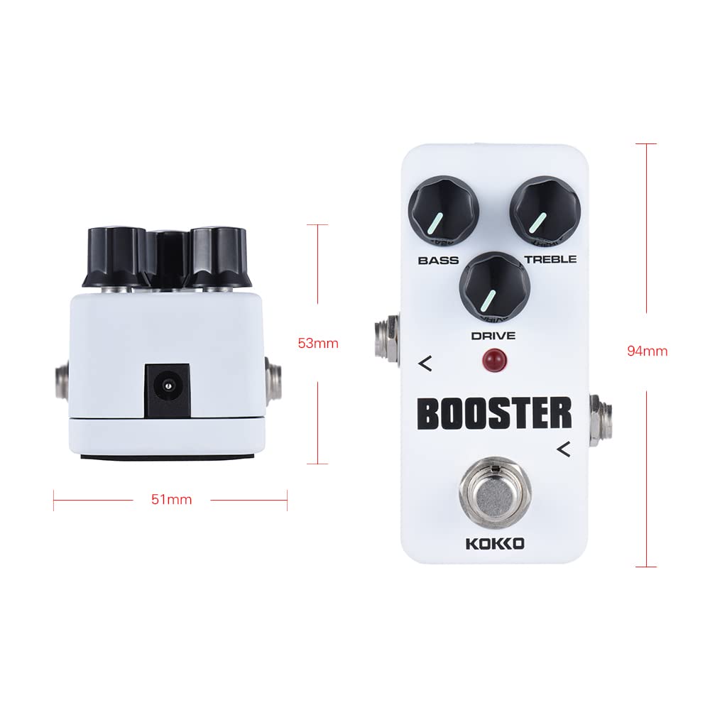 Fafeicy FBS2 Mini-Booster-Pedal mit 2-Band-EQ, True-Bypass-Netzteil, für Looper-Effektpedal