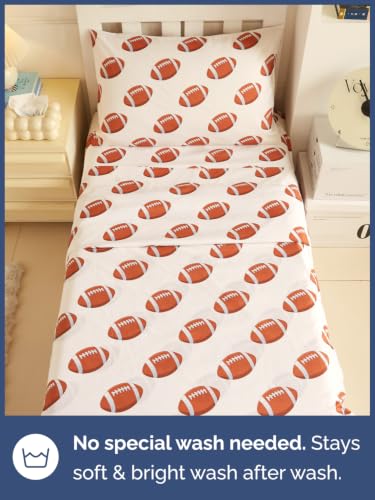 Image of Kids Twin Size Football Bed Sheets - 3 Piece Kids Football Sheet Set - Sporty Touchdown Bedding - Ultra-Soft, Cute & Cozy - Breathable & Machine Washable - Bed Set for Boys, Girls, Teens & Toddlers