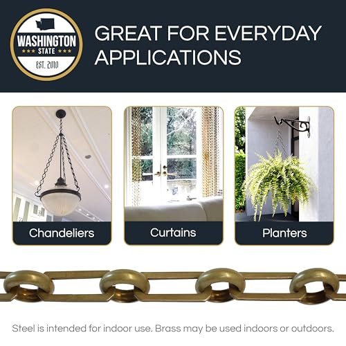 Image of RCH Hardware CH-10-AD Decorative Solid Brass Chain for Hanging, Lighting with Rectangular Cut Edge and Unwelded Links, 1'