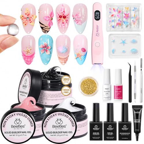 Beetles 3D Gel Nail Art White Clear Pink Coral Sands, with UV LED Nail Lamp