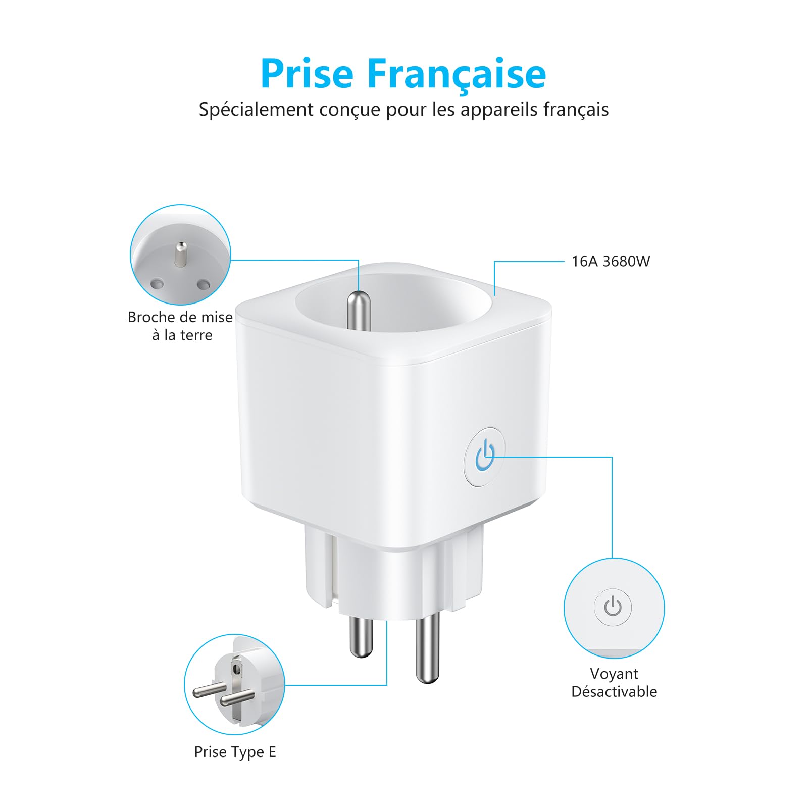 EIGHTREE - Enchufe conectado WiFi, seguimiento de consumo, 2,4 GHz Wi-Fi, 4-Pack | Alexa toma programable, compatible con Alexa/Google Home, SmartLife APP, control de ventilador/aire acondicionado, 16A 3680W
