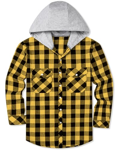SANGTREE Boys and Mens Flannel Shirts Hoodie Long Sleeve Casual Plaid Button Down Shirt Lightweight Jackets