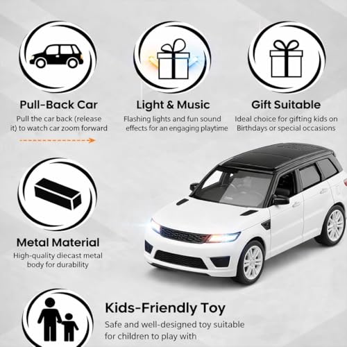 Image of 1:24 Range Rover Diecast Model Vehicle - Realistic Off-Road Toy Car with Sound, Light, Pullback Function & Openable Doors - Perfect Collectible Gift for Kids Black Addiction.