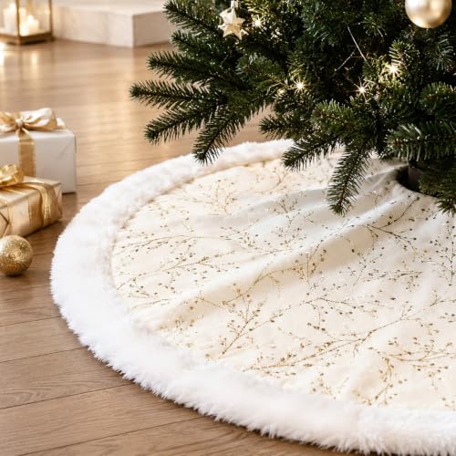 White Christmas Tree Skirt Christmas Decorations Plush Tree Shirt for Xmas