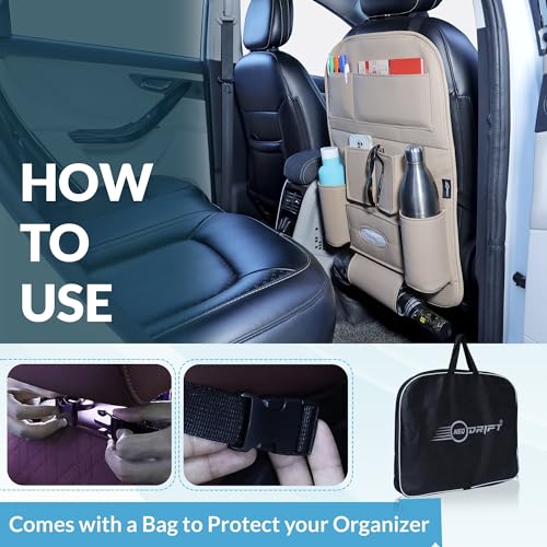 Image of Neodrift 'Seat Master Lite' (Set of 2) | (Color - Beige) Premium 7D Car Seat Organizer, Universal Fit, Multi-Pocket Storage for Bottles, Mobile, Keys, Documents, Tissues