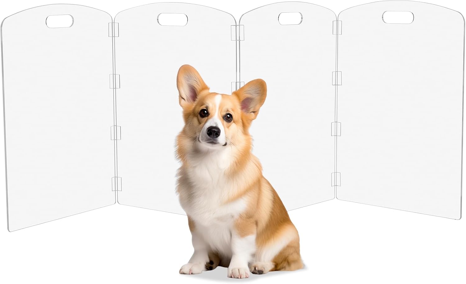 Acrylic Pet Gate Freestanding Foldable - Clear Dog Cat Gate for Doorways Stairs House - No-Drill Indoor Barrier Fence (24" Height-4 Panels)