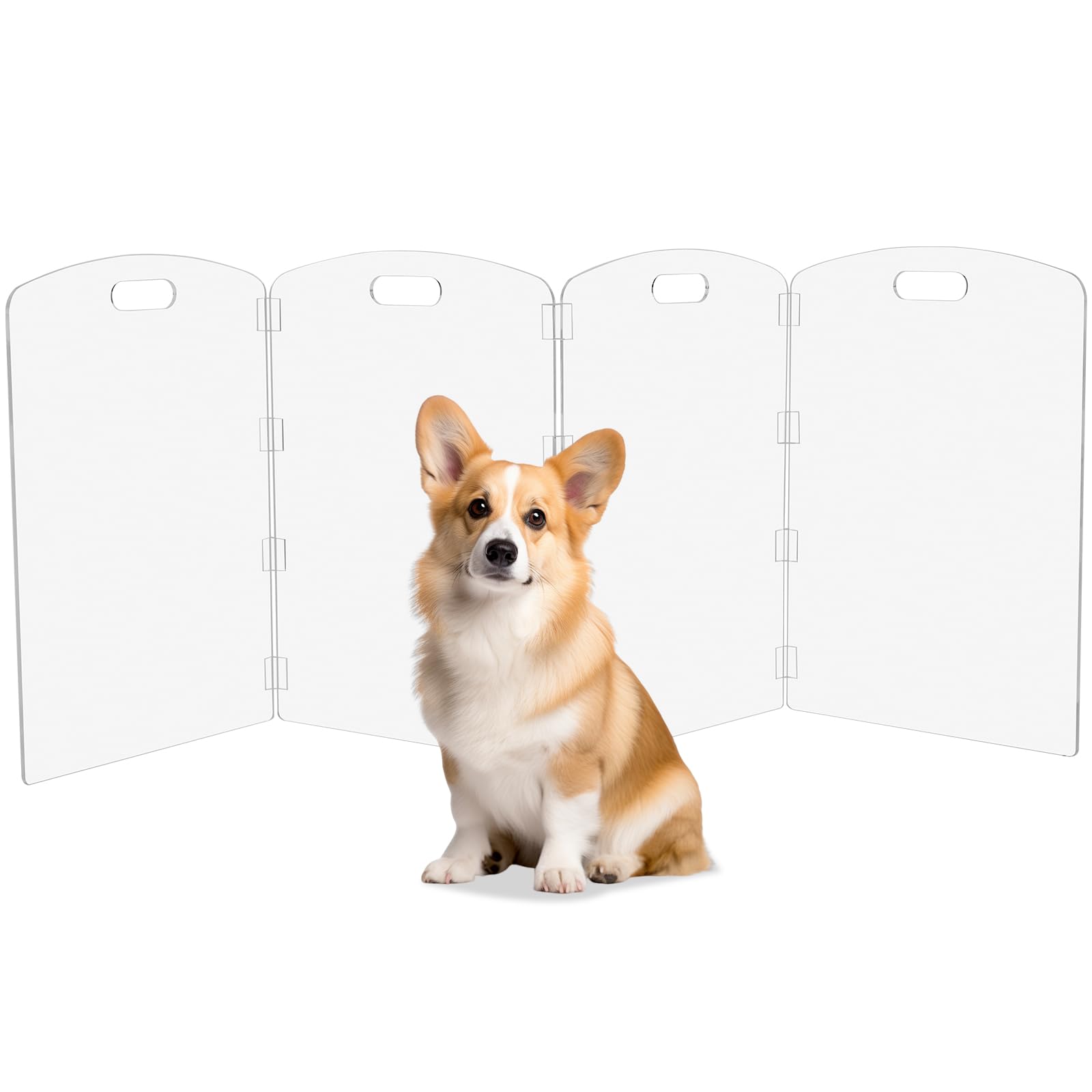 Modern Frame Clear Acrylic Freestanding Pet Gate - 24" High Extra-Wide Folding 4-Panel Dog Barrier for Doorways, Stairs & Large Openings, Indoor Fence