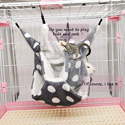 Image of LEFTSTARER Triple-Layer Sugar Glider Hammock Small Pet Animal Cage Accessories Bed for Rat Guinea Pig Ferret Hamster Chinchilla Playing Sleeping (1pcs Grey &1pcs Strawberry)