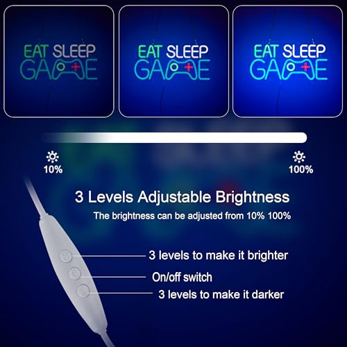 Image of Game Room Decor EAT SLEEP GAME Dimmable LED Neon Sign Beer Bar Man Cave Bedroom Home Art Gaming Neon Light Signs Wall Artwork Sign