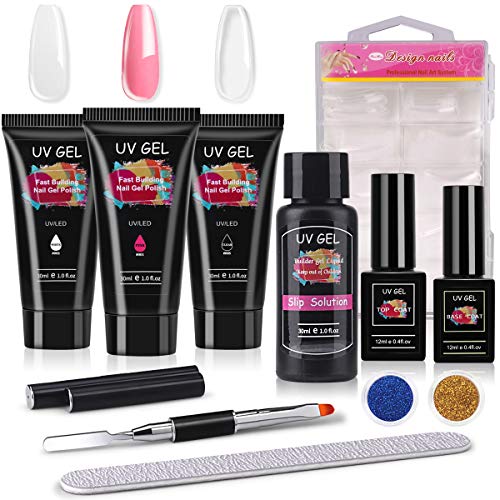 Beuaty Star 3PCS Poly Nail Gel Kit 30ml, Extension Gel Trial Kit Nail Enhancement Builder Gel Professional Nail Gel All-in One with with Base Top Coat