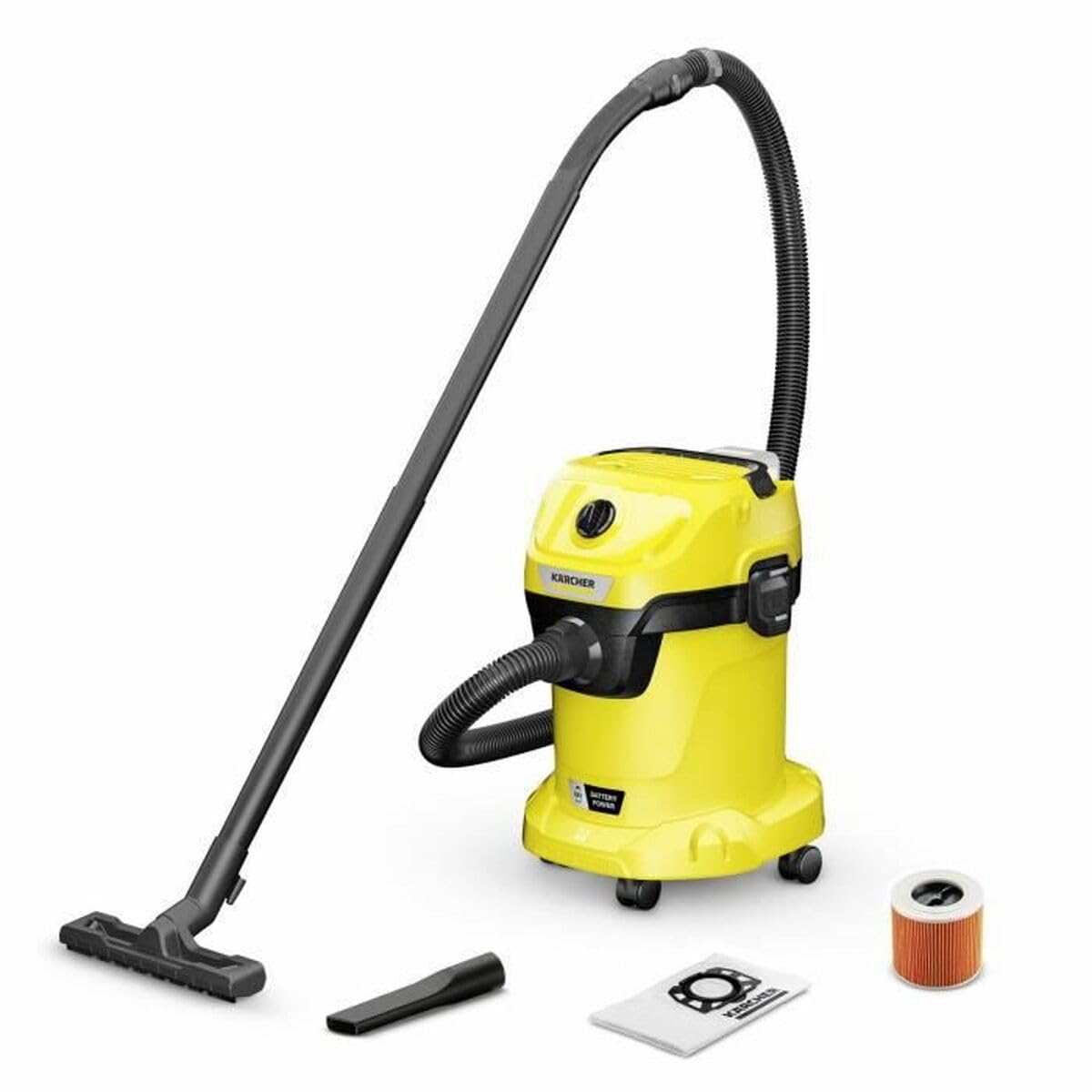 KÄRCHER aspiratore solidi liquidi a batteria WD 3-18 V-17/20, filtro a cartuccia, tubo di aspirazione: 2 m, contenitore in plastica: 17 l, utilizzabile con batteria 18V non inclusa