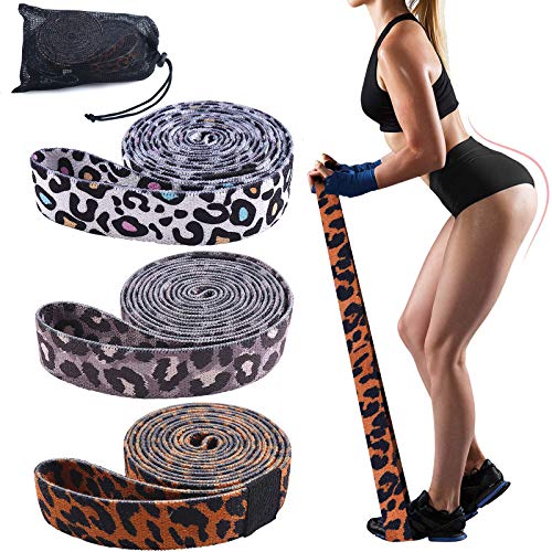 MIKKUPPA Bande Elastique Fitness à Imprimés Léopard - 2M Bandes de Résistance en Tissu avec 3 Niveaux de Force - Bande d'Entraînement pour Pilates, Yoga. Idéal Cadeau pour Les Amateurs de Fitness Cover
