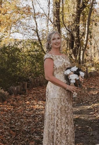 Sparkly Sequin Mother of The Bride Dresses for Wedding Off Shoulder Cap Sleeves Formal Evening Dress3