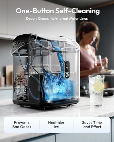 Image of EUHOMY Nugget Ice Maker Countertop with Handle, Ready in 6 Mins, 34lbs Per Day, Removable Top Cover, Self-Cleaning, Portable Sonic Ice Maker with Basket and Scoop, for Home /Party /RV /Camping(Black)
