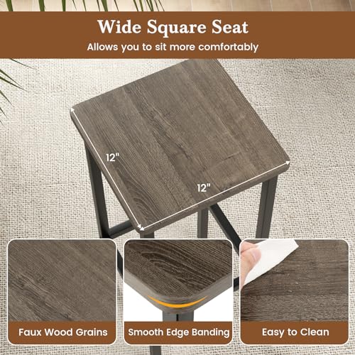 Image of COSTWAY Industrial Bar Stools Set of 4, 26 inch Backless Square Breakfast Bar Chairs with Metal Frame and Footrest, Counter Height Stools for Kitchen Island Dining Room Living Room, Grey