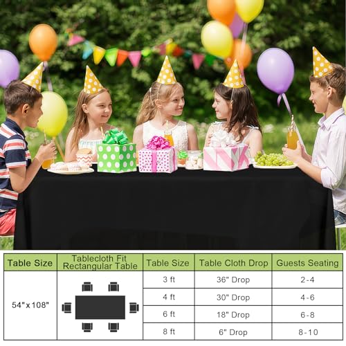 Image of Smiry Disposable Table Cloth - 15 Pack, 54 x 108 Inch Waterproof Rectangle Tablecloths for Parties, Decorative Plastic Table Cover, Leakproof & Sturdy, Black