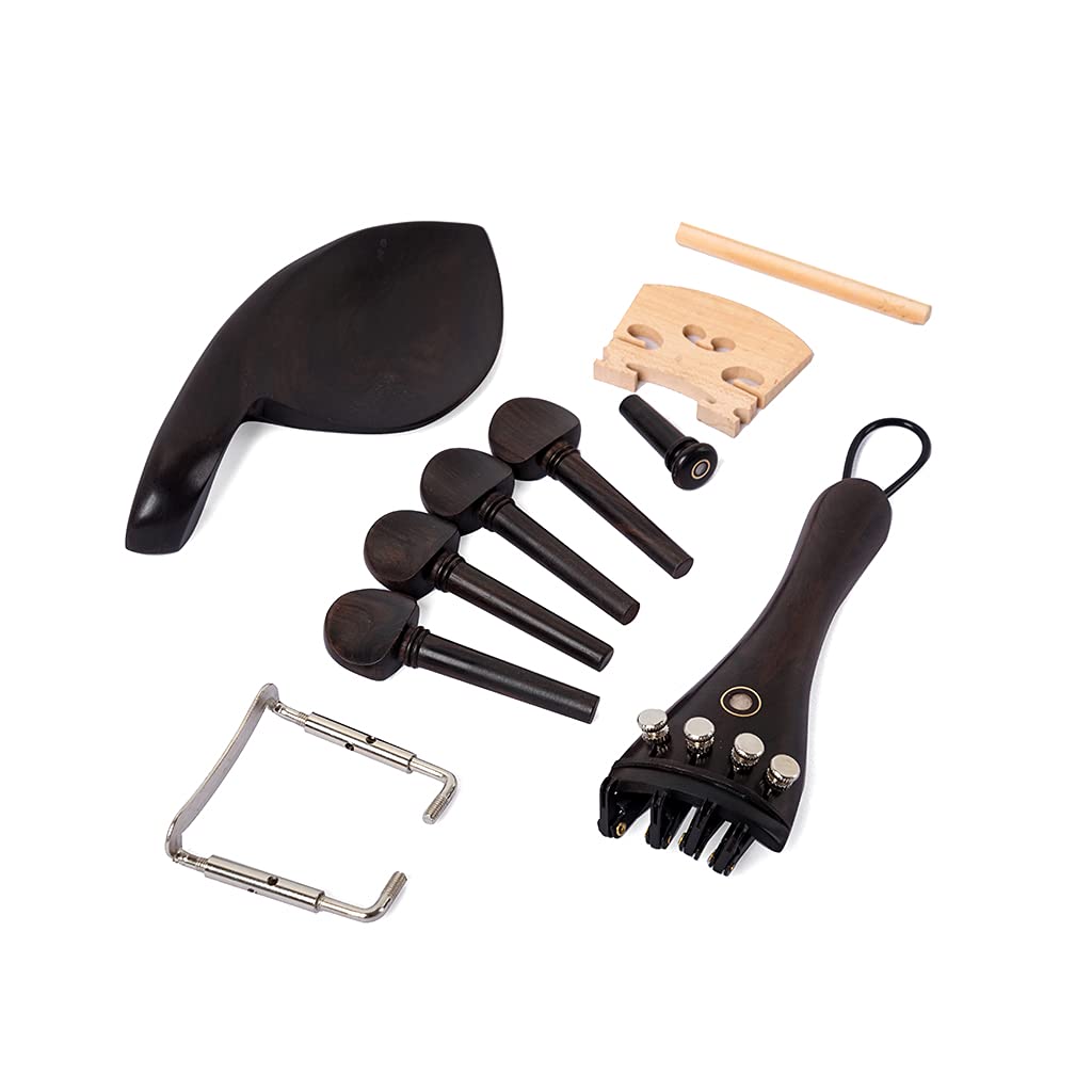 Alnicov Kit de violín 4/4 de tamaño completo, accesorios de violín, clavija de afinador fino, soporte de barbilla, pasador de extremo para piezas de repuesto de violín 4/4, 15 piezas