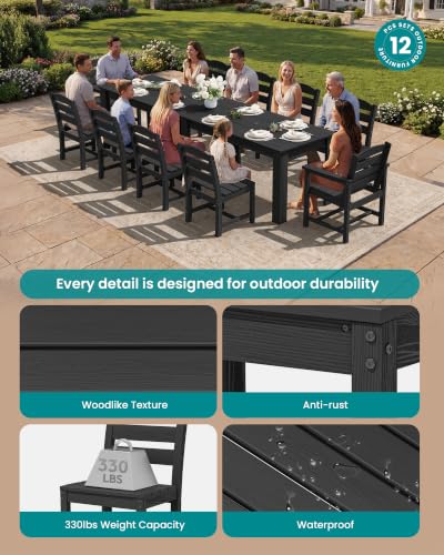 Image of SERWALL Outdoor Dining Set for 10, w / 2 Tables & 10 Chairs, Black