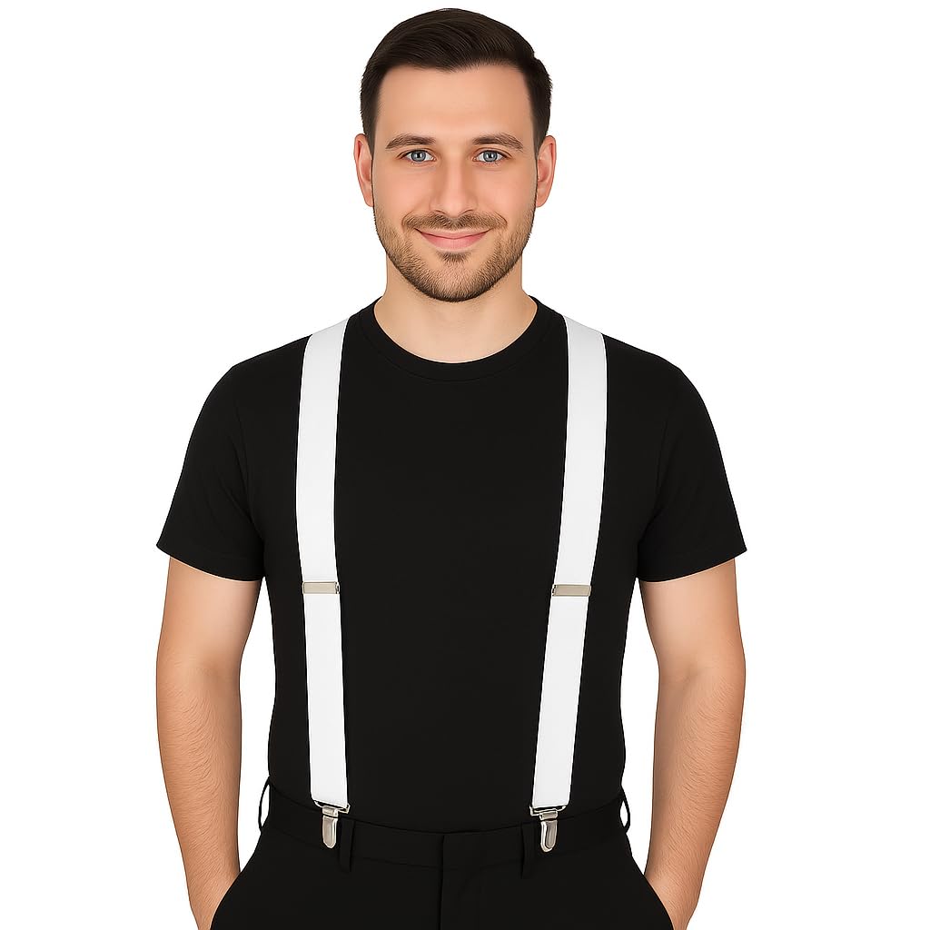 Stylex Party Suspenders Coloured Men's Braces Unisex 80's Prom Wedding Fancy Dress Clothing Accessories (Ghost White)