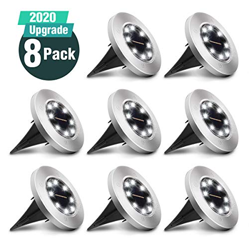 KINGSO 8 Stück Solar Bodenleuchte, Solarleuchten Solarlampen 8 LEDs, 6000K Kaltweiß Solarlicht, IP65 Wasserdicht Gartenleuchten für Rasen, Gehweg, Garden