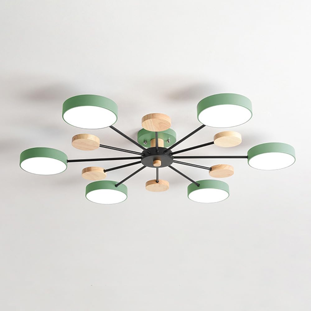 SYAXVOM Mid Century Modern Chandelier - Nordic Round hting Fixture for Bedroom, Dining Room, Living Room White Green Gray Wood Farmhouse Close to Ceiling ht