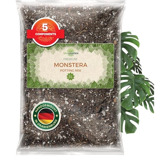 ORAGARDEN Monstera Erde für Zimmerpflanzen und Garten - 3L Monstera Substrat für Pflanzen Palmen Blumen - 5 Komponenten Blumenerde