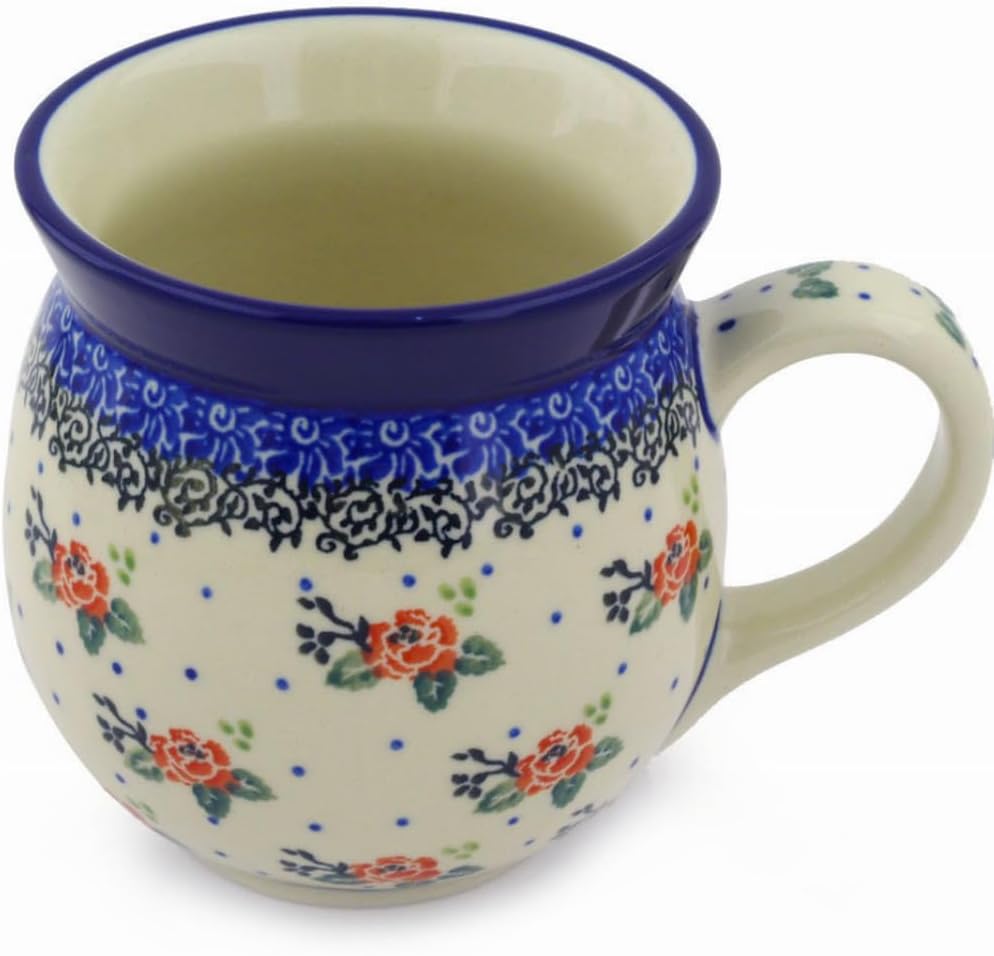 Authentic Polish Pottery Bubble Mug 16 oz in Pasadena Delight Design Handmade in Bolesławiec Poland by Ceramika Artystyczna + Certificate of Authenticity