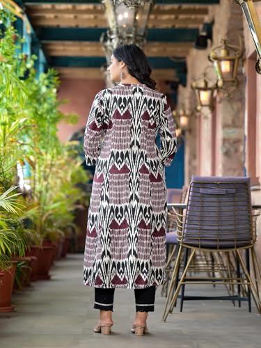Image of Juniper Multi Color Ikat Printed Liva Rayon Kurta with Button Closure