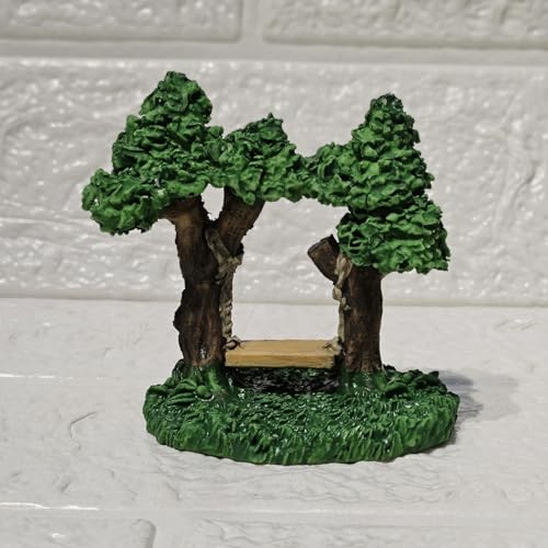 Image of Miniature Tree Swing Resin Figurine for Fairy Garden Dollhouse Terrarium Bonsai Decor | Cute Micro Landscape Accessory for DIY Mini Gardens & Gifting