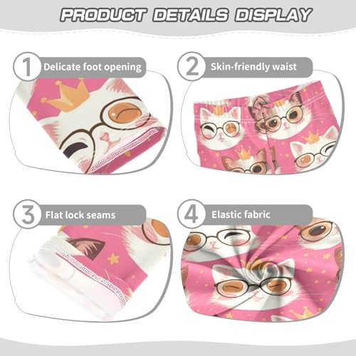Cute Cat Glasses Girls' Leggings Toddler Doodles Crown Kids Yoga Pants Dance Active Tights 4T3