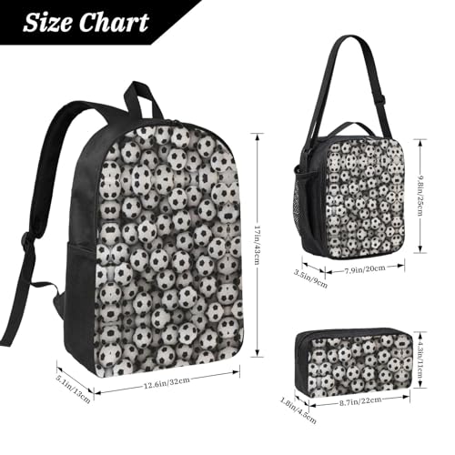Soccer Sea print Shoulder Bookbags Lunch Bag and Pen Case 17 inches Backpack with Lunch Box, Cute Bookbag Set4