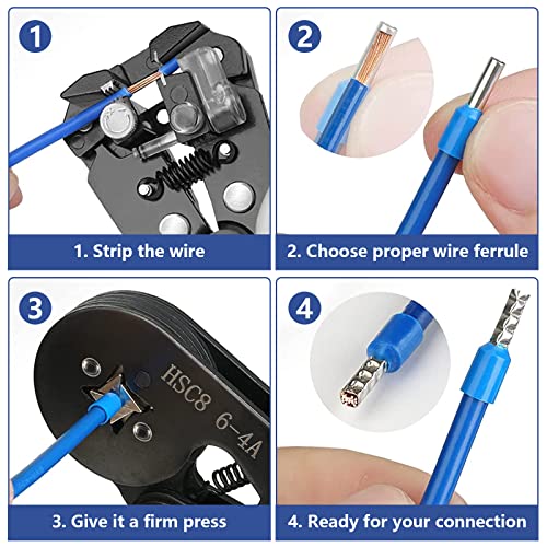 Miiepls Crimpzangen Aderendhülsen Set, Kabelschuhe Set mit Zange 1250 Stück, Kabelschuhzange Crimpzange, Presszange, Aderendhülsen Zange 0,25-10 mm² Ergonomischer Griff Crimp Tool