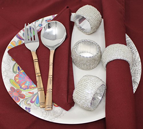 Skavij Handmade Glass Beads Napkin Rings Set Of 12 For Dinner Parties Dining Table Decoration (Silver) #TOP1