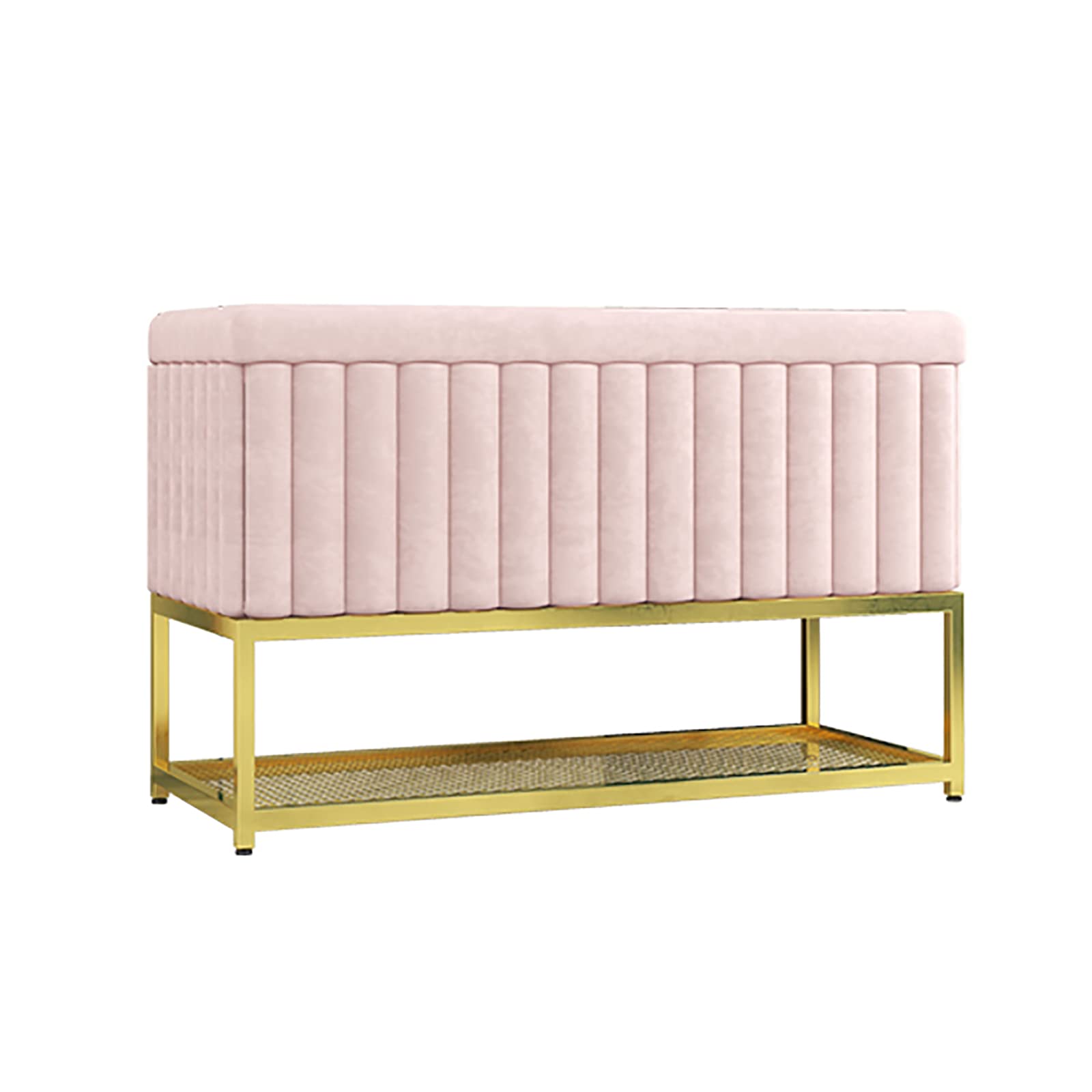 LWJSOCP Velvet Shoe Storage Bench with Metal Shelf Modern Entryway Organizer & Ottoman Seat